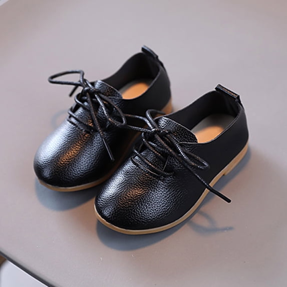 Girls Casual Dress Shoes, Solid Color Round Toe Lace Up Flats for Summer and Fall Fashion, Perfect for Parties, Formal Occasions, School Events, and Special Outings, Classic and Comfortable - Black