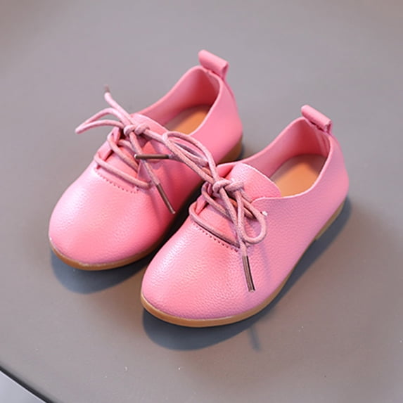 Girls Casual Dress Shoes, Solid Color Round Toe Lace Up Flats for Summer and Fall Fashion, Perfect for Parties, Formal Occasions, School Events, and Special Outings, Classic and Comfortable - Pink