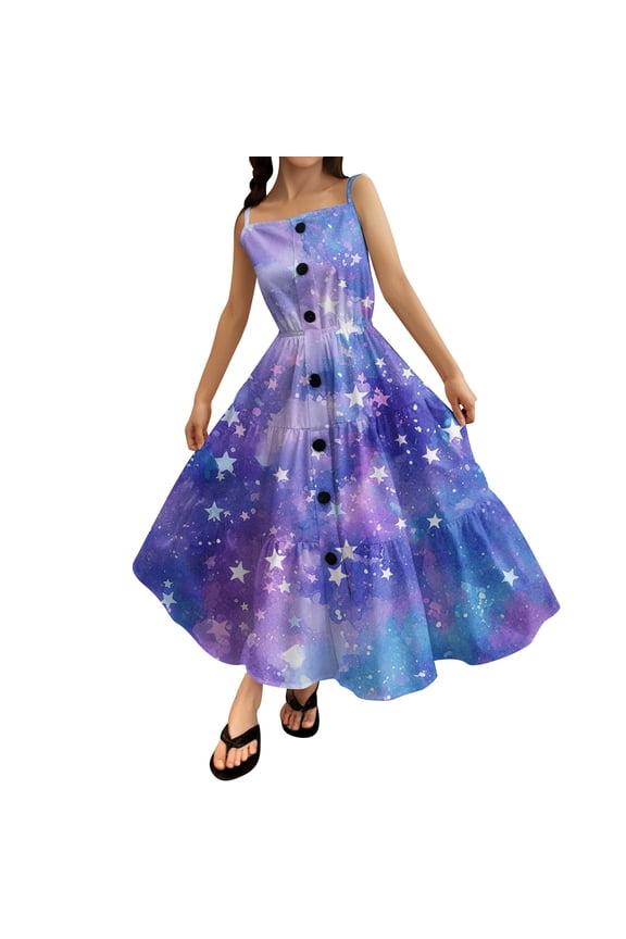 Girls Casual Dresses 10-11 Years Beach Vacation Clothes Tie Dye Sundress Girls Bes Day Easter Dresss A-Line Floral Princess Dress Spring Summer Dresses Beach Vacation Outfit Blue