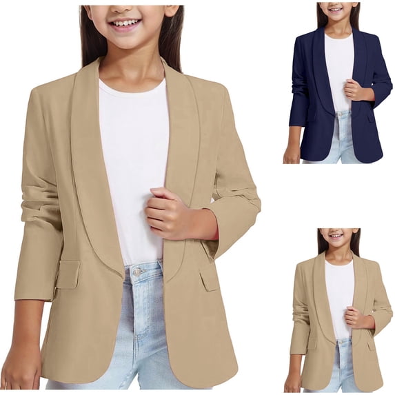 Girls Casual Dressy Blazers for Kids Girls Long Sleeve Shawl Formal Suit Jacket Open Front Inner Pocket For Summer Tee Tops 5-6 Years