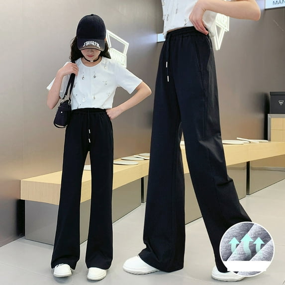 Girls Casual Elastic Waist Drawstring Joggers Soft Comfortable Everyday Summer Wear Flared Leg Pants for Tweens Tween Kids Summer Soft Comfy Cute Teen Basic Pants