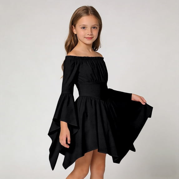 Girls Casual Fashion Off Shoulder Dress With Ruffle Hem Summer Play Outfit Girls Summer Dress Cassual Formal Dresses Cute Sun Dresses