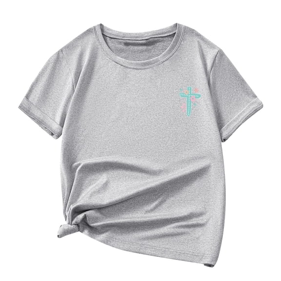 Girls Casual Graphic Letter Print Round Neck Short Sleeve Tee Top for Everyday Wear Size:90