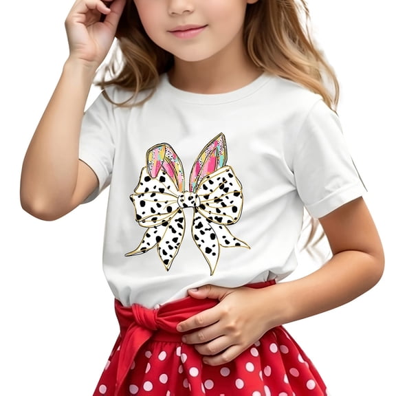 Girls Casual Graphic Print Round Neck Short Sleeve Tee Colorful Letter Design Comfortable Top Size:140