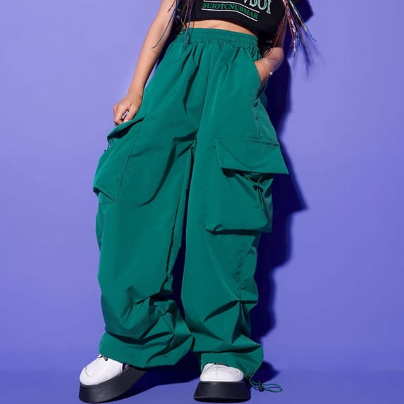 Girls Casual High Waist Loose Fit Drawstring Cargo Sweatpants with Functional Pockets for Tall Kids