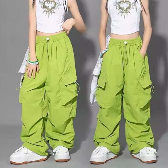 Girls Casual High Waist Loose Fit Drawstring Cargo Sweatpants with Functional Pockets for Tall Kids