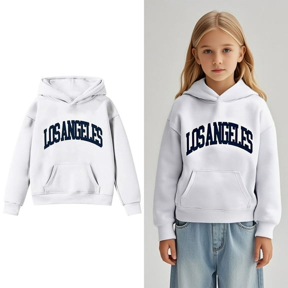 Girls Casual Hooded Pullover Sweatshirt with Pocket Letter Print Long Sleeve Tops for Teen Youth