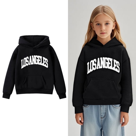 Girls Casual Hooded Pullover Sweatshirt with Pocket Letter Print Long Sleeve Tops for Teen Youth