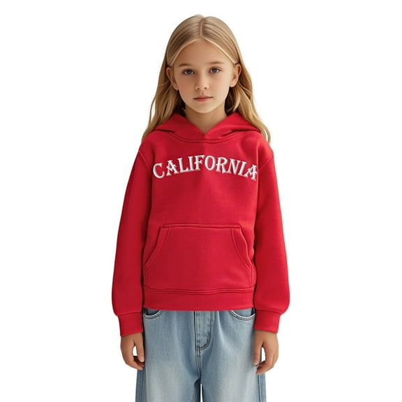 Girls Casual Hooded Sweatshirt with Front Pocket Decorative Pullover for Kids