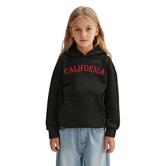 Girls Casual Hooded Sweatshirt with Front Pocket Decorative Pullover for Kids