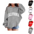thumbnail image 1 of Girls Casual Hoodies California Long Sleeve Letter Graphic Hooded Sweatshirt with Pockets Kids Pullover Tops, 1 of 1