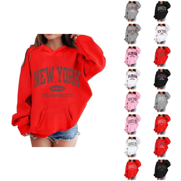 Girls Casual Hoodies City Name Long Sleeve Graphic Hooded Sweatshirt with Pockets Kids Pullover Tops