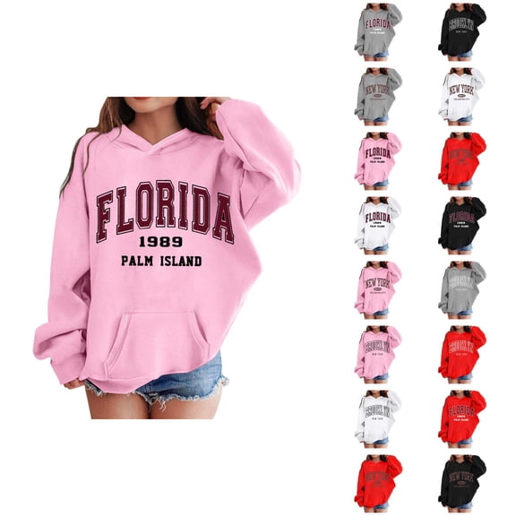 Girls Casual Hoodies City Name Long Sleeve Graphic Hooded Sweatshirt with Pockets Kids Pullover Tops