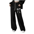 thumbnail image 1 of Girls Casual Jogger Pants New Girls Bowknot Baggy Sweatpants Cute Lightweight Straight Leg Joggers Comfy Athletic Track Pants with Pockets Black 120, 1 of 8