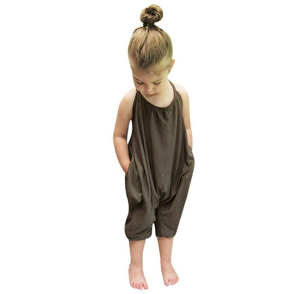 Girls' Casual Jumpsuit Rompers Sleeveless V Neck Cute Long Pants Wide Leg Jumpsuit Outfits with Side Pockets for Baby Girls 4-13 Years