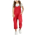 thumbnail image 1 of Girls' Casual Jumpsuits V Neck Sleeveless Long Pants Drawstring Romper Straight Wide Leg Pants Outfits with Pockets for Little Girls 5-6 Years, 1 of 3