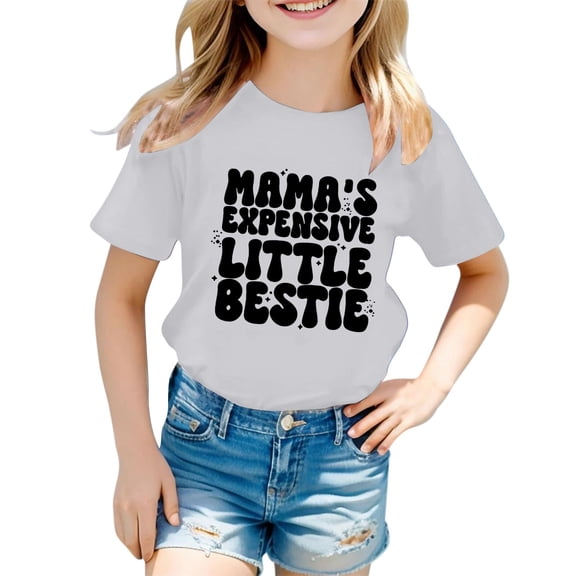 Girls' Casual Letter Print Multicolor Round Neck Short Sleeve Top - Soft Breathable Fabric