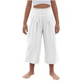 thumbnail image 1 of Girls Casual Linen Capris Smocked High Waist Capri Pant Pleated Loose Wide Leg Pull On Crop Trousers 12 Years, White, 1 of 7
