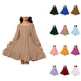 thumbnail image 1 of Girls Casual Long Sleeve Backless Dress with Puff Sleeves, Solid Color Flowy Skirt & Open Belted Waist Tie for Summer Spring Fall Holiday Party Photo, 1 of 6