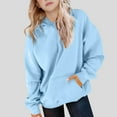 thumbnail image 1 of Girls Casual Long Sleeve Hoodies Cute Oversized Fleece Pocket Sweatshirt Tops Light Blue 9-10 Years, 1 of 5