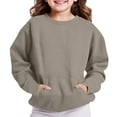 thumbnail image 1 of Girls Casual Long Sleeve Sweatshirt - Cute Crew Neck Pullover Tops with Pocket Soft Fleece Loose Fit Fall Sweatshirts No Hood, 5 Years, 1 of 6