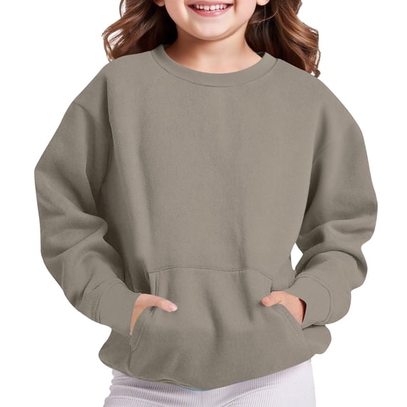 Girls Casual Long Sleeve Sweatshirt - Cute Crew Neck Pullover Tops with Pocket Soft Fleece Loose Fit Fall Sweatshirts No Hood, 5 Years