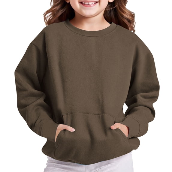 Girls Casual Long Sleeve Sweatshirt - Cute Crew Neck Pullover Tops with Pocket Soft Fleece Loose Fit Fall Sweatshirts No Hood, 5 Years