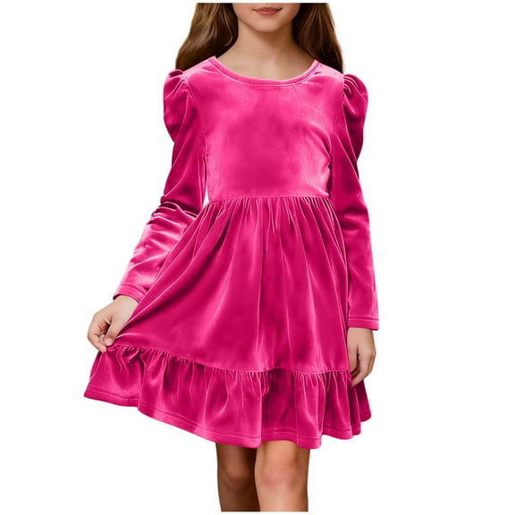 Girls Casual Long Sleeve Velvet Dress Loose Hollow Out Back Maxi Princess Dresses Kids Vintage Formal Party Winter Outfits