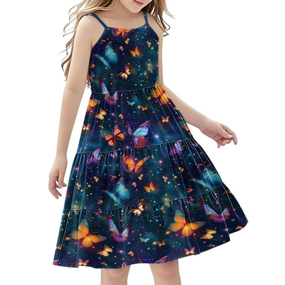 Girls Casual Loose Dress Summer Flowy Swing Beach Vocation Dresses Sleeveless Graphic Print Tank Dress 4-14 Years