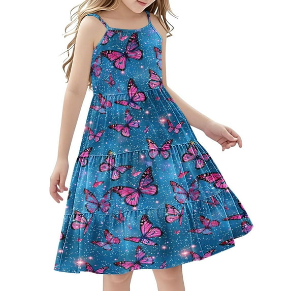 Girls Casual Loose Dress Summer Flowy Swing Beach Vocation Dresses Sleeveless Graphic Print Tank Dress 4-14 Years