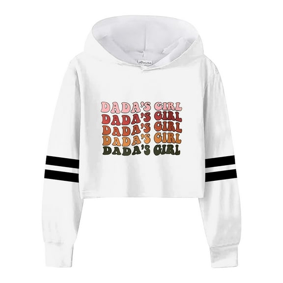 Girls Casual Loose Fit Hooded Sweatshirt Teen Letter Print Striped Pullover Crop Top Girls and Toddlers' Pullover Hoodie Sweatshirt