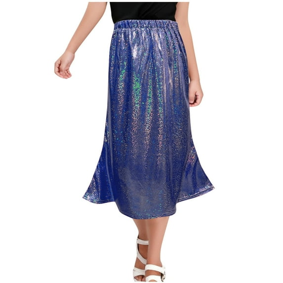 Girls Casual Mini High Waist Skirts Clearance Block Sequin Checkered Girls' Dance Dress Half Skirt Long Skirt Girls' Fan-Shaped Skirt New Blue 8 Years