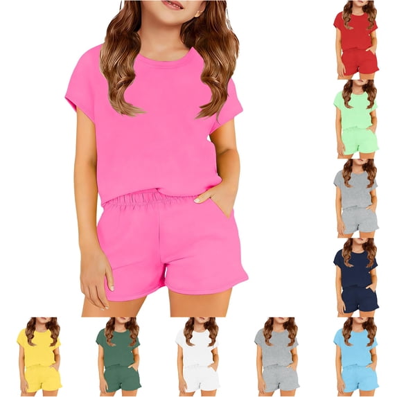 Girls Casual Outfit Soft Color Top and Shorts Comfy Two Piece Play for Toddler and Kids Set for Baby Girls 13-14 Years