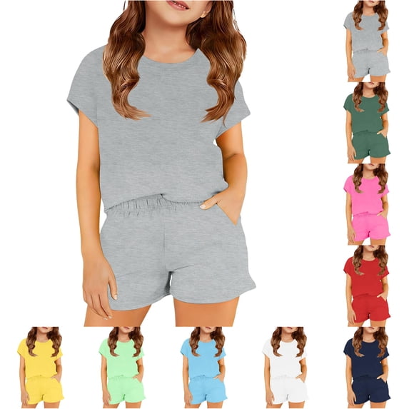 Girls Casual Outfit Soft Color Top and Shorts Comfy Two Piece Play for Toddler and Kids Set for Baby Girls 6-7 Years