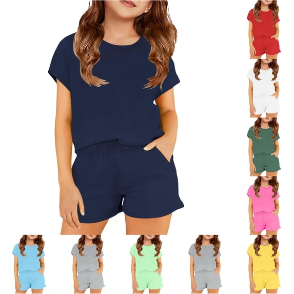 Girls Casual Outfit Soft Color Top and Shorts Comfy Two Piece Play for Toddler and Kids Set for Baby Girls 7-8 Years