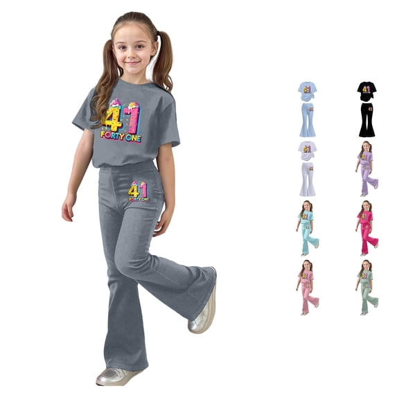 Girls Casual Outfit with Flared Pants Comfortable Playwear Two Piece Coordinated and Bottoms for Toddler Kids Volleyball Outfits for Girls