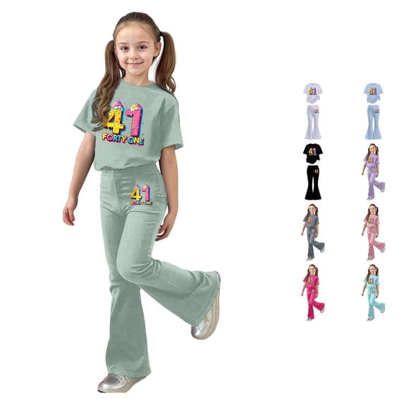 Girls Casual Outfit with Flared Pants Comfortable Playwear Two Piece Coordinated and Bottoms for Toddler Kids Volleyball Outfits for Girls