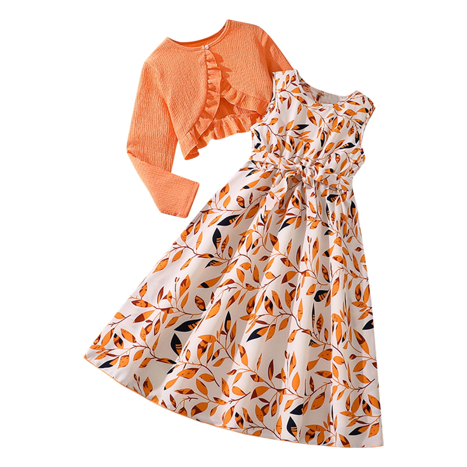 Girls Casual Outfits Set Sleeveless Floral Dresses with Knit Cardigan ...