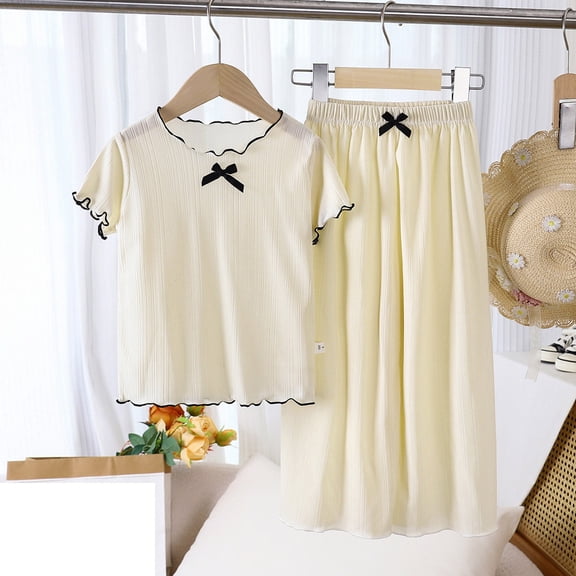 Girls Casual Outfits for Young Girls Comfortable Short Sleeve and Long Pants Set for Home School Outdoor Activities Ages 3-8