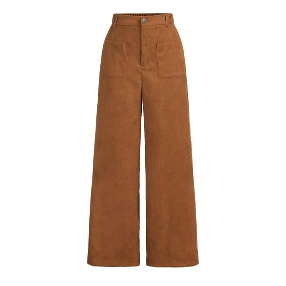 Girls Casual Pants Casual Pants Kids Girl's Solid Corduroy Wide Leg Pants Button Front Zipper Straight Pants With Pockets for Teen Youth