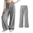 thumbnail image 1 of Girls Casual Pants Corduroy High Waist Grey Pants Wide Leg Loose Lounge Pants Girl Pants Size 7-8 Years, 1 of 7