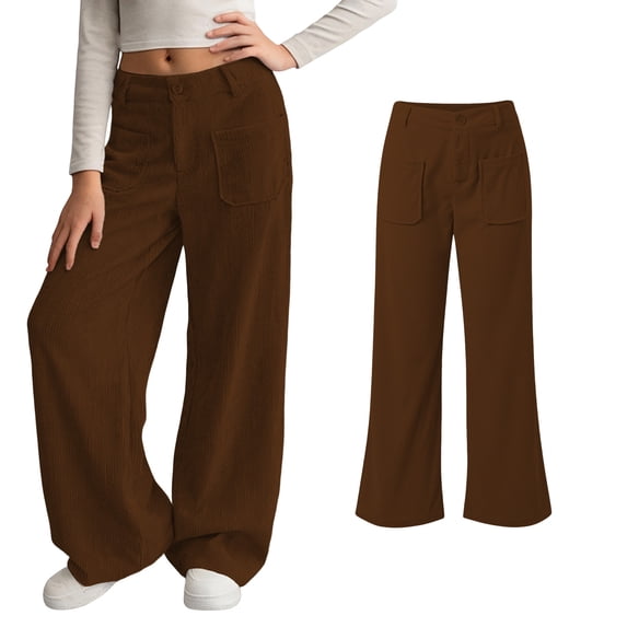Girls Casual Pants Corduroy High Waist Kids Brown Pants Wide Leg Baggy Lounge Pants Girls 9-10 Years Pants