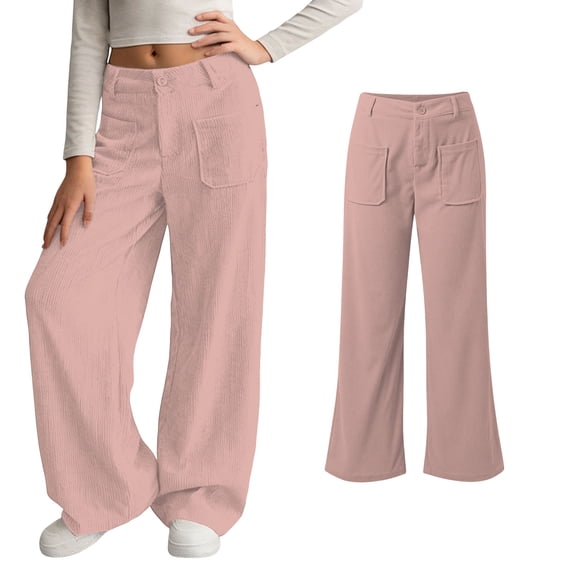 Girls Casual Pants Corduroy High Waist Kids Pink Pants Wide Leg Girls Loose Pants Girls Pants Size 9-10 Years