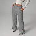 thumbnail image 1 of Girls Casual Pants Elastic Waist Drawstring Sweatpants with Side Split Fall Long Trousers Grey,7-8 Years, 1 of 7