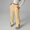 thumbnail image 1 of Girls Casual Pants Elastic Waist Drawstring Sweatpants with Side Split Fall Long Trousers Khaki,7-8 Years, 1 of 5