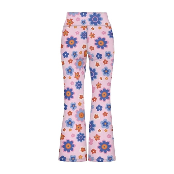 Girls' Casual Pants Flared Leg Sporty Long Trousers with Floral Printed High Waist Slim Stretch Sweatpant For Girls Kids