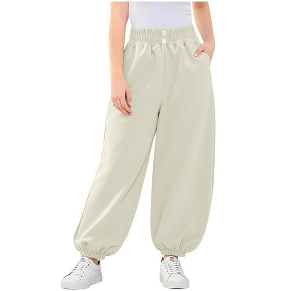 Girls Casual Pants High Waist Wide Leg Flowy Loose Long Trousers 4-14 Years
