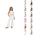 thumbnail image 1 of Girls Casual Pants Soft Stretch Comfy Everyday Playwear Trousers With Elastic Waist For Toddler Kids, 1 of 8