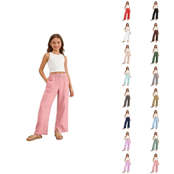 Girls Casual Pants Soft Stretch Comfy Everyday Playwear Trousers With Elastic Waist For Toddler Kids