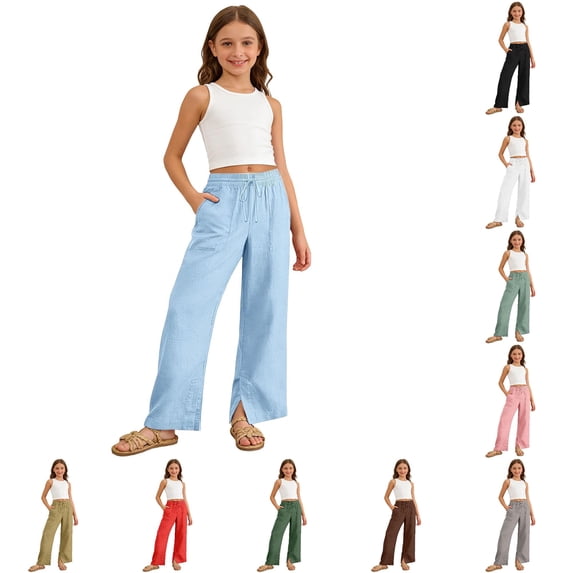 Girls Casual Pants Soft Stretch Comfy Everyday Playwear Trousers with Elastic Waist for Toddler Kids Toddler Girl Pants 11-12 Years